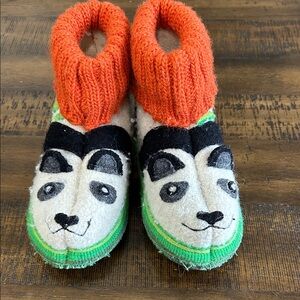 Garnet Hill Kids Slippers - Orange, Green, Black, White Panda Design